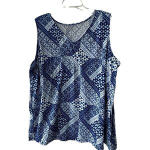 Catherines Pullover Tank Top Sleeveless Tee Blue White SZ 2X 22 24